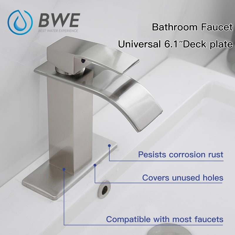 BWE 6â€ Faucet Cover Escutcheon Brushed Nickel Stainless Steel Deck Plate for Bathroom Sink 1 Hole or 4 Inch 3 Holes Centerset Sink Modern Rectangular Vanity Basin Sink Hole Cover Cap - Image 3